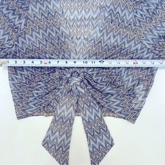Moon River Chevron Tie Front Sheer Blouse L Metallic Zigzag Puff Sleeve Top - Picture 12 of 12